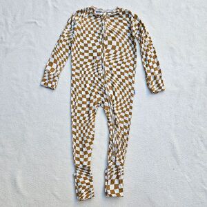 Brixton Phoenix Cream and Brown Wavy Checker Bamboo Zip Romper 12-18M